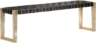 VidaXL Ławka, 150 cm, czarna, skóra naturalna i lite drewno mango 321839 VidaXL - Ławki do przedpokoju - miniaturka - grafika 11