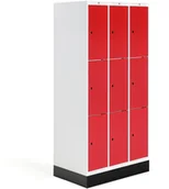 Meble do szkół i przedszkoli - AJ Produkty Szafka do szatni ROZ, 3 moduły, 9 drzwi, 1740x900x550 mm, biały, z podstawą - miniaturka - grafika 1