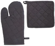 Fartuchy i rękawice kuchenne - Atmosphera Łapka kuchenna + rękawiczka bawełna komplet czarny 131515L - miniaturka - grafika 1