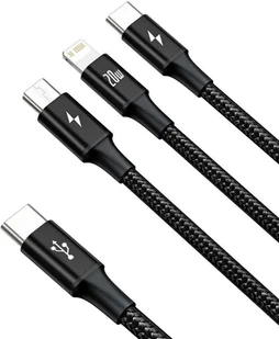 Baseus Kabel 3w1 Rapid Series USB-C do micro USB Lightning USB-C PD 20W 1.5m Czarny CAMLT-SC01 - Kable USB - miniaturka - grafika 3