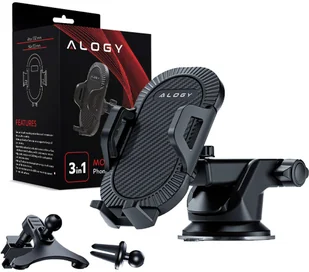 Alogy Uchwyt samochodowy 3w1 Alogy na szybę do kratki na deskę rozdzielczą Czarny 10224X1 - Uchwyty samochodowe do telefonów Alogy Uchwyt samochodowy 3w1 Alogy na szybę do kratki na deskę rozdzielczą Czarny 10224X1 - Uchwyty samochodowe do telefonów - miniaturka - grafika 1