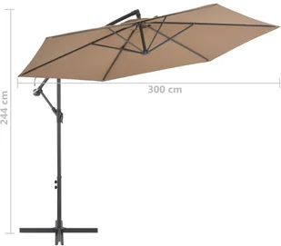 vidaXL Parasol wiszący z aluminiowym słupkiem, 300 cm, kolor taupe - Parasole ogrodowe - miniaturka - grafika 9