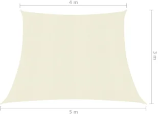 VidaXL Żagiel przeciwsłoneczny, 160 g/m, kremowy, 4/5x3 m, HDPE 311215 VidaXL - Parasole ogrodowe - miniaturka - grafika 6