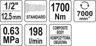 Yato KLUCZ PNEUMATYCZNY 1/2" 1700Nm KOMPOZYTOWY - Klucze pneumatyczne - miniaturka - grafika 5