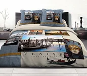 Pościel dla dzieci - Home Passion 54204 Pack 3-częściowa pościel bawełna 57 nici miejsca Wenecja Niebieski 220 x 240 cm 54204 - miniaturka - grafika 1