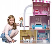 Domki dla lalek - Drewniany Domek Dla Lalek Luksusowa Willa Mebelki - miniaturka - grafika 1