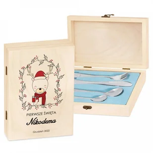 Murrano Zestaw Sztućców Dla Dzieci W Drewnianym Etui Nadruk Renifer SZT-ANIMALS_DRW-UV-035 - Sztućce dla dzieci - miniaturka - grafika 2