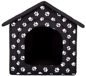 Legowiska dla psów - Hobbydog Buda dla psa, czarna w łapki, 60x55x60 cm - miniaturka - grafika 1