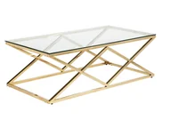Ławy i stoliki kawowe - Vente-Unique Ława CHARLOTTE  szkło hartowane i stal  kolor złoty - miniaturka - grafika 1