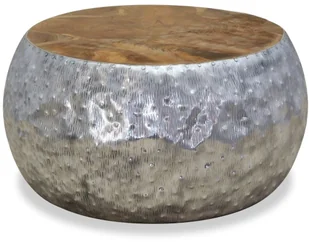 vidaXL Stolik kawowy, aluminium, drewno tekowe, 60 x 30 cm - Ławy i stoliki kawowe - miniaturka - grafika 3