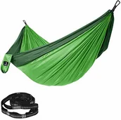 Hamaki - SONGMICS ultralekki hamak dla 2 osób, wykonany z nylonu wzmocnionego techniką rip-stop, obciążenie do 300 kg, 300 x 200 cm, na podróż z plecakiem, na kemping, wędrówki, jasnozielony-ciemnozielony, GDC - miniaturka - grafika 1