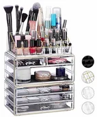Kosmetyczki, organizery i kuferki - Relaxdays , biały organizer na kosmetyki z 6 szufladami, 22 przegródki organizer do makijażu, duży organizer do makijażu z akrylu, 1 - miniaturka - grafika 1