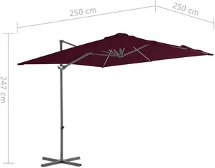 vidaXL Parasol wiszący na stalowym słupku, bordowy, 250x250 cm 312308 - Parasole ogrodowe - miniaturka - grafika 9