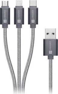 Connect IT Kabel Wirez 3in1 USB C + MicroUSB + Lightning 1,2m CI-1229) Czarny - Kable - miniaturka - grafika 2