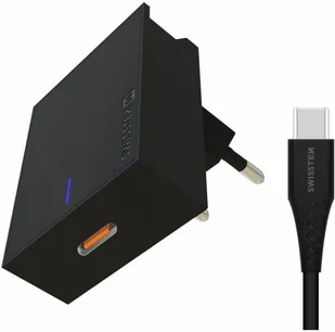 Swissten Ładowarka sieciowa USB-C 25W Super Fast Charging + USB-C kabel 1,2m 22050100) Czarna - Ładowarki do telefonów - miniaturka - grafika 2