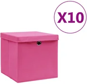 Pudła i pojemniki do przechowywania - vidaXL vidaXL Pudełka z pokrywami, 10 szt., 28x28x28 cm, różowe - miniaturka - grafika 1