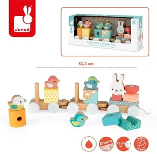 Janod Pociąg z klockami do ciągnięcia Pure - Pociągi dla dzieci - miniaturka - grafika 3