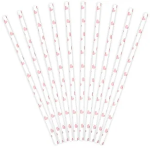 PartyDeco Słomki papierowe, "Serca", biało - różowe , 10 sztuk - Gadżety dla niej i dla niego - miniaturka - grafika 2