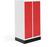 Meble do szkół i przedszkoli - AJ Produkty Szafka do szatni 03, 2 moduły, 2 drzwi, 1340x800x550 mm, czerwony, z podstawą - miniaturka - grafika 1