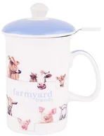 Kubki - Ashdene Kubek Porcelanowy Z Zaparzaczem I Pokrywką Przyjaciele Z Zagrody Biały 300 Ml - miniaturka - grafika 1