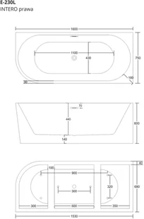 Corsan Wanna przyścienna INTERO PRAWA 160x75 E-230L - Wanny - miniaturka - grafika 2