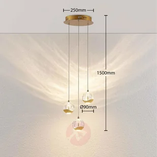 Lindby Designerska lampa wisząca złota ze szkłem  w tym 3-lampka LED - Hayley - Lampy sufitowe - miniaturka - grafika 2