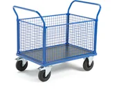 Wózki magazynowe - AJ Produkty Wózek platformowy TRANSFER, 4 boczne ramy siatkowe, 1000x700 mm, gumowe koła, z hamulcem - miniaturka - grafika 1