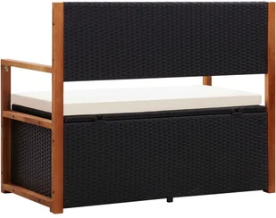 vidaXL Ławka ze schowkiem, 110 cm, rattan PE i drewno akacjowe, czarna - Ławki ogrodowe - miniaturka - grafika 4