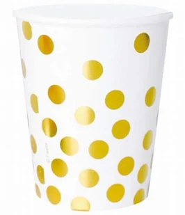 GO Kubeczki papierowe białe w złote grochy - 270 ml - 6 szt. PF-KPZGB - Gadżety na imprezę - miniaturka - grafika 3