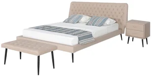 Beliani Zestaw mebli do sypialni ekoskóra 160 x 200 cm beżowy ESSONNE - Łóżka - miniaturka - grafika 2