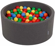 Suche baseny - KiddyMoon basen z piłkami 90 x 40 cm / 300 piłek  7 cm basen z kolorowymi piłkami dla niemowląt, okrągły, ciemnoszary: żółty/zielony/niebieski/czerwony/pomarańczowy - miniaturka - grafika 1
