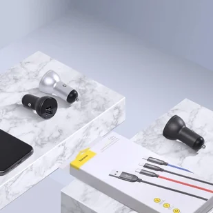 Baseus ładowarka samochodowa 2x USB 4,8A 24W z LCD + kabel 3w1 USB - USB Typ C / micro USB / Lightning 1,2m czarny (TZCCBX-0G) - Ładowarki samochodowe - miniaturka - grafika 8