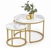 Ławy i stoliki kawowe - Halmar Zestaw stolików kawowych PAOLA Marmur / Złoty - miniaturka - grafika 1