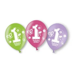 AMSCAN Balony na roczek 1st Birthday dla dziewczynki - 6 szt. 999712 - Baby shower i roczek - miniaturka - grafika 2