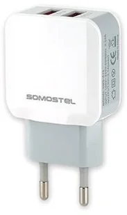 Somostel ŁADOWARKA SIECIOWA 2.1A BIAŁA SOMOSTEL 2100MAH 2XUSB DUAL SMS-A13 SMS-A13 2_421347 - Powerbanki - miniaturka - grafika 2