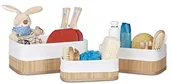 Pudła i pojemniki do przechowywania - Relaxdays kosz łazienkowy z bambusa, wys. x szer. x gł.: 13 x 30 x 20 cm, zestaw 3 koszy regałowych do przechowywania, z obiciem materiałowym, różne kolory 10021173_126 - miniaturka - grafika 1