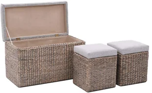 vidaXL Ławka z 2 pufami, zestaw wypleciony z trawy morskiej, szary vidaXL - Pufy i podnóżki - miniaturka - grafika 4