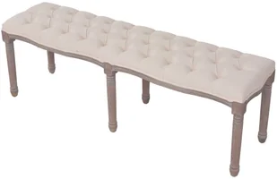 vidaXL Ławka do przedpokoju, len i lite drewno, 150x40x48 cm, kremowa vidaXL - Ławki do przedpokoju - miniaturka - grafika 3