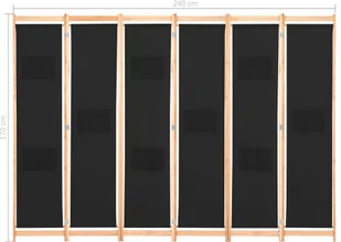 vidaXL Parawan 6-panelowy, czarny, 240 x 170 x 4 cm, tkanina vidaXL - Parawany - miniaturka - grafika 8