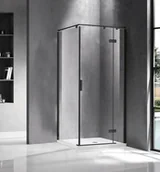 Kabiny prysznicowe - BRAVAT Kabina prysznicowa kwadratowa 1-skrzydłowa 90x90x200 SNB 90/90 P czarny mat szkło transparentne prawa z powłoką Nano Glass - miniaturka - grafika 1