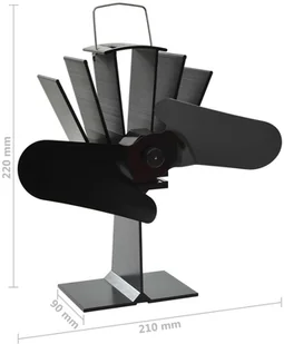 vidaXL Zasilany ciepłem wentylator kominkowy, 2 łopatki, czarny - Akcesoria grzewcze - miniaturka - grafika 8