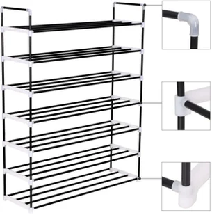 vidaXL Stojak na buty z 7 półkami, metal i plastik, czarny - Szafki na buty - miniaturka - grafika 4