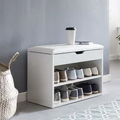 Ławki do przedpokoju - Wohnling ławka na buty Sofia z obiciem Powierzchnia siedziska składany garderoby-ławka 60 x 40 x 30 cm | korytarz ławka tapicerowana futerał ze sztucznej skóry | ławka do siedzenia korytarz biały | Ku WL5.261 - miniaturka - grafika 1