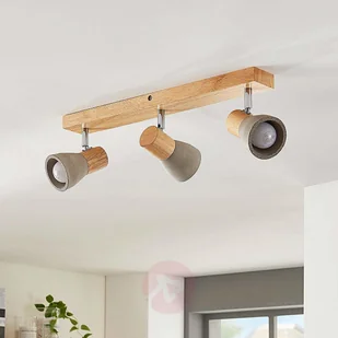 Lampenwelt COM Filiz lampa sufitowa LED, beton i drewno, 3-pkt. - Lampy sufitowe - miniaturka - grafika 2