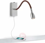 Lampy ścienne - Matowoszary kinkiet LED Milos z brązową tkaniną - miniaturka - grafika 1