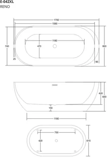 Corsan Wanna wolnostojąca E042 Reno 170 z wykończeniem złotym 649131 - Wanny - miniaturka - grafika 2