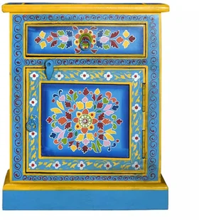 vidaXL Szafka nocna, lite drewno mango, turkusowa, ręcznie malowana - Szafki nocne - miniaturka - grafika 6