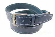 Paski - Pas-Max Pasek Skórzany (PL) Skóra Naturalna Licowa EXTRA 40 mm Granatowy Z Granatową I Białą Nitką - miniaturka - grafika 1