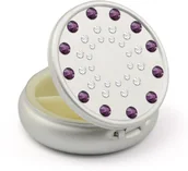 Pozostałe akcesoria do makijażu - Pudełko na pigułki w kolorze srebrnym z kryształkami Swarovski Sun Design Amethyst - Crystal - miniaturka - grafika 1