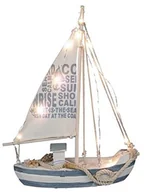Dekoracje domu - Out of the Blue Dekoracyjne drewniane żaglówka 21,5 cm z diodami LED 830351 - miniaturka - grafika 1